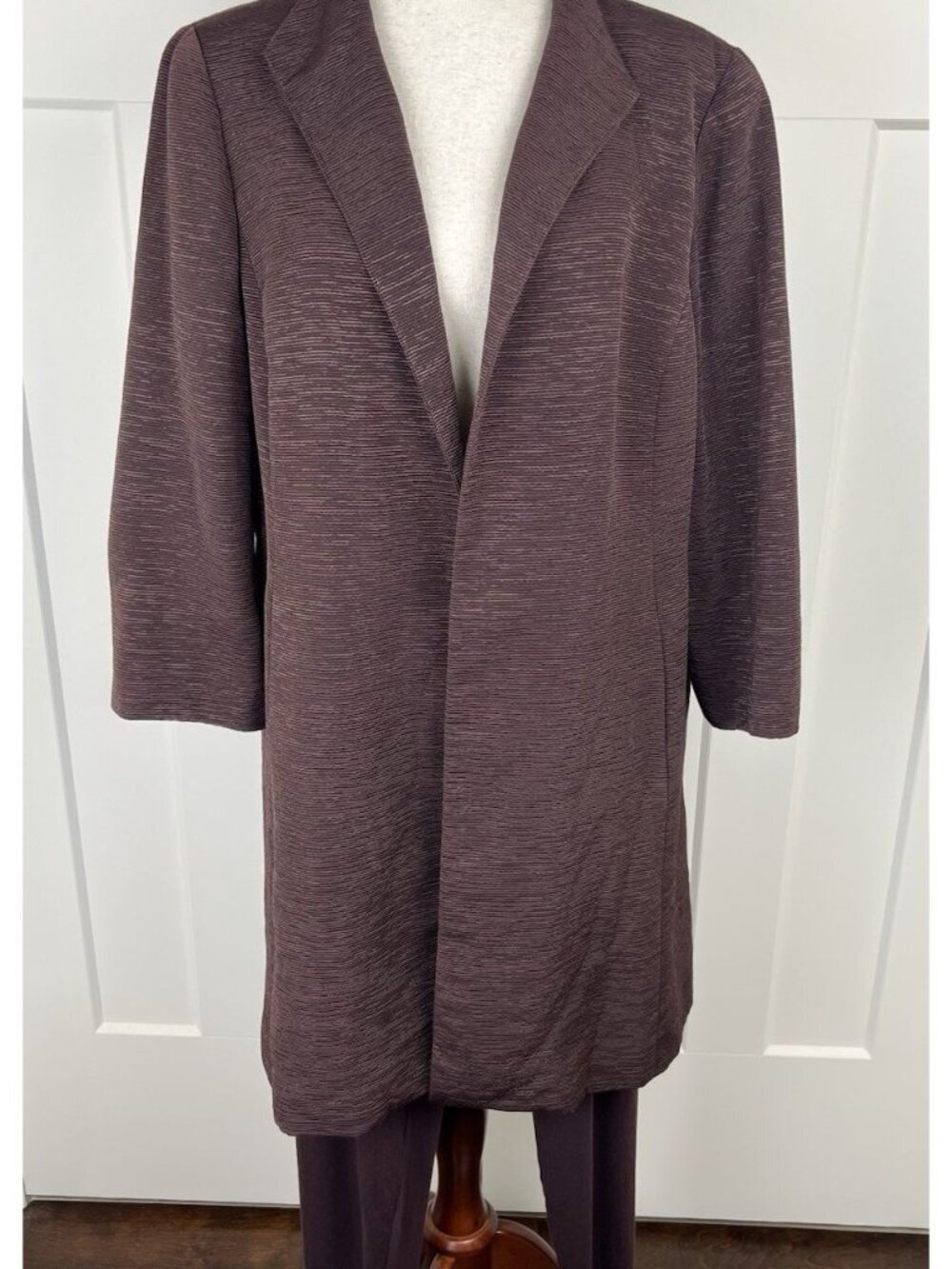 Eileen Fisher L Eggplant Purple 2 Piece Set Silk Lined Jacket & Tencel Pants